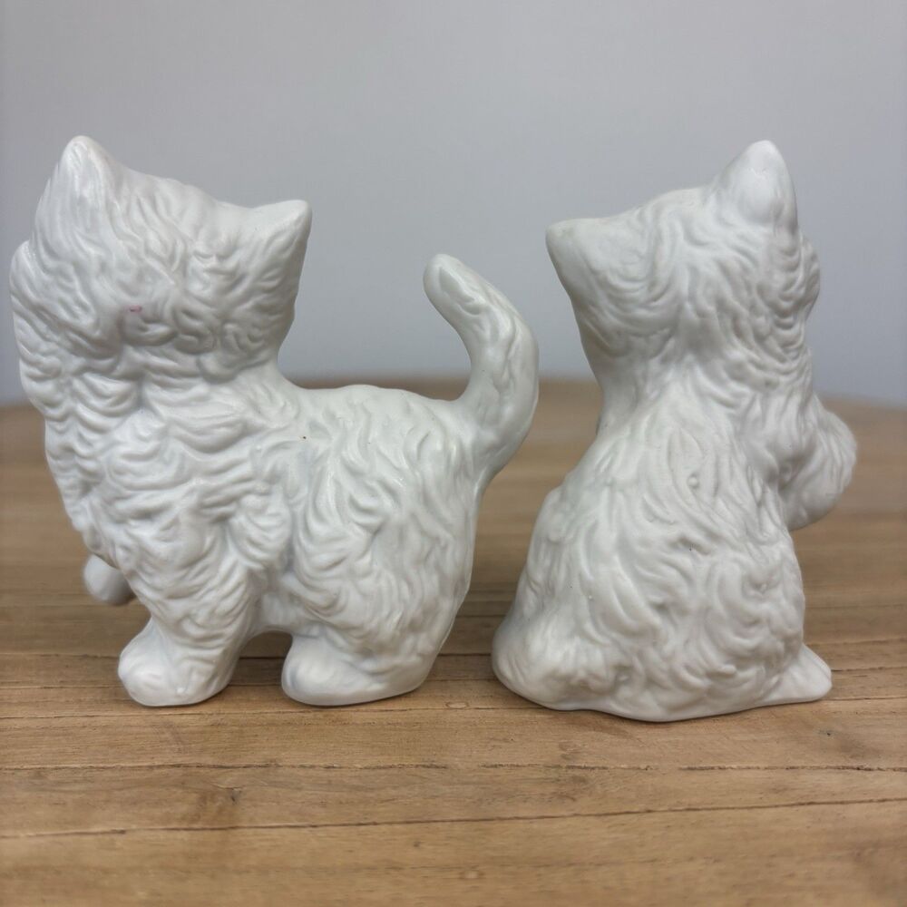Vintage Homco White Kitten Cat Figurines Pair Porcelain Blue Eyes Granny Cottage - Picture 8 of 15